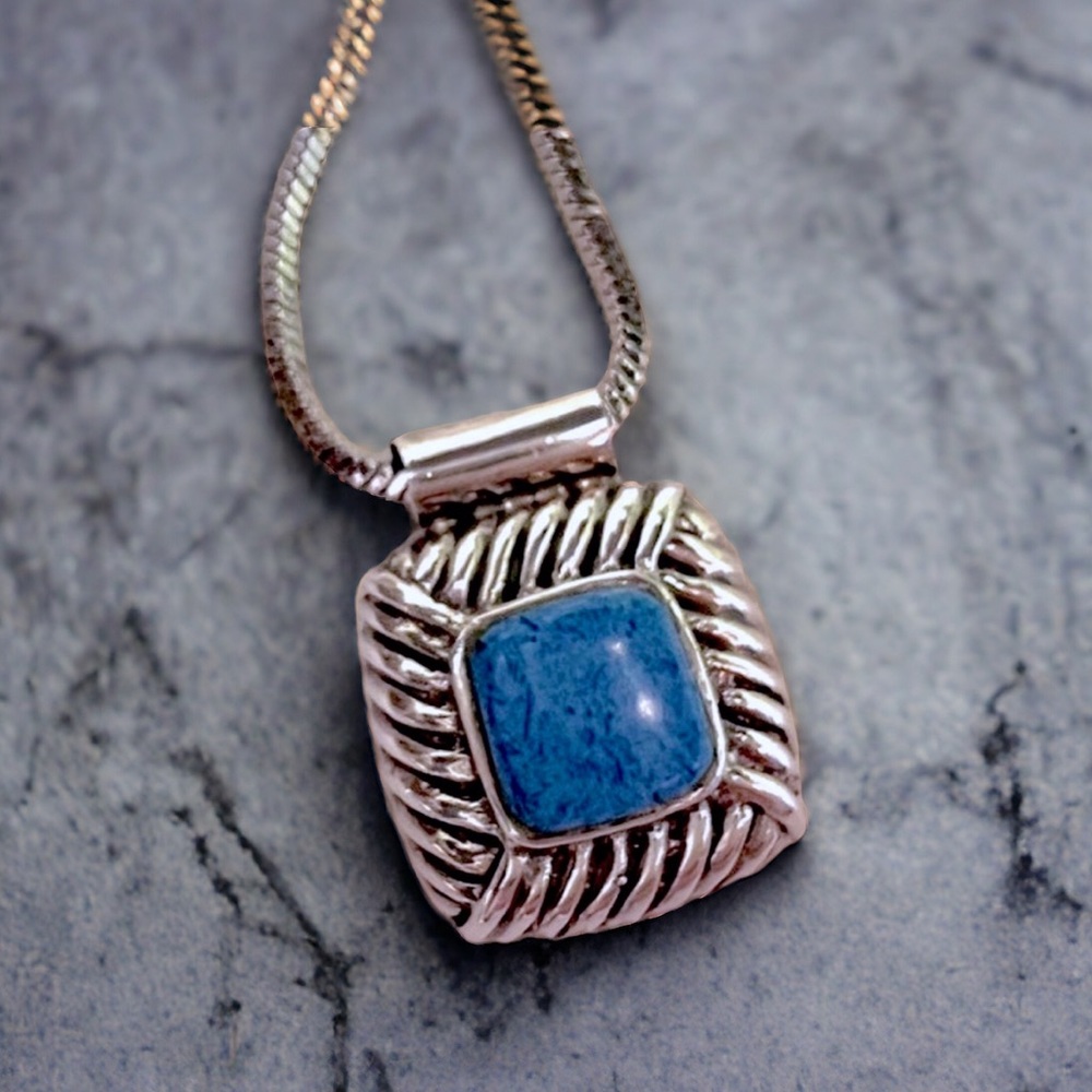 Vintage Designer large Cable Halo with blue stone Solid 925 Sterling Silver